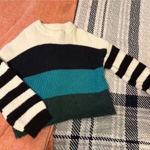 Striped Women's Sweater in Black, White, and Teal